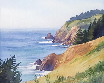 印刷可能な北カリフォルニア海岸の風景画10点、海岸の風景画、水彩