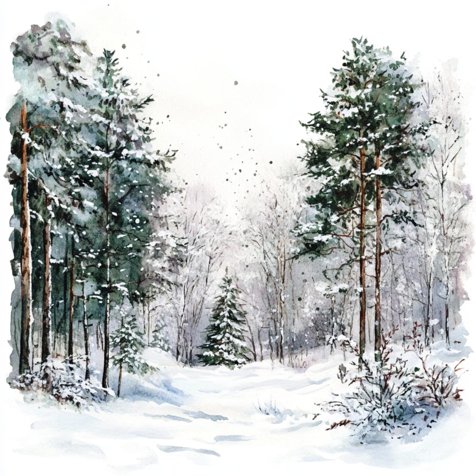 10 Winter Snowy Forest, Watercolor Art, Christmas Decor, Snowy Forest ...