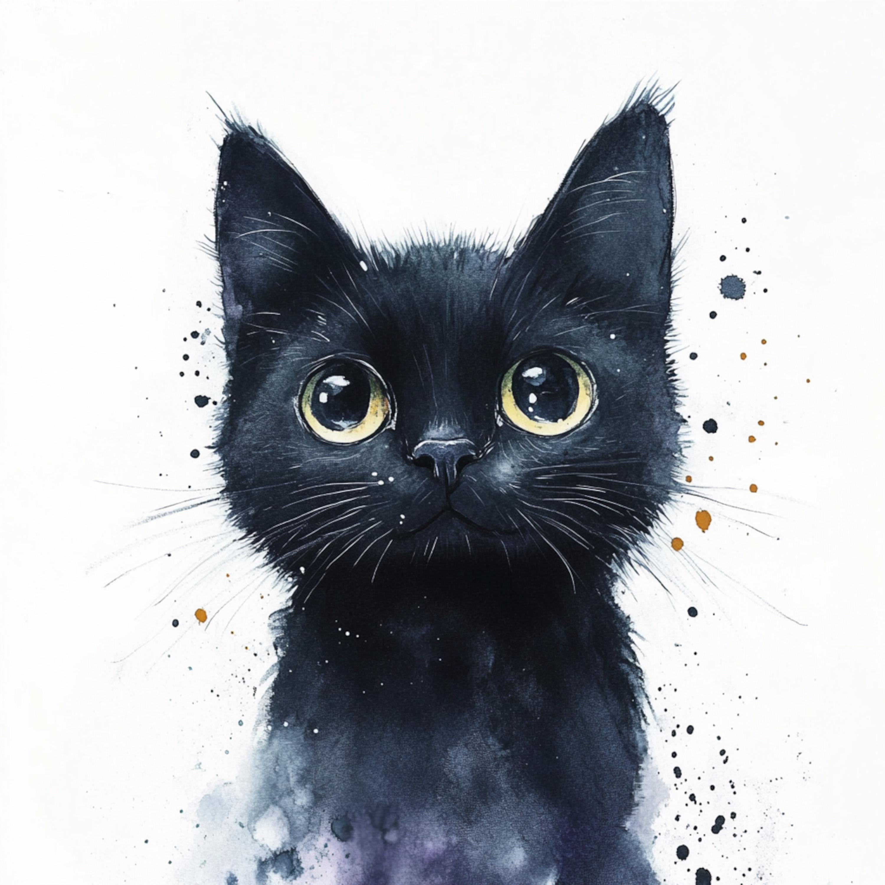 印刷可能な黒猫のクリップアート10点、水彩画、黒猫のプリント、猫の