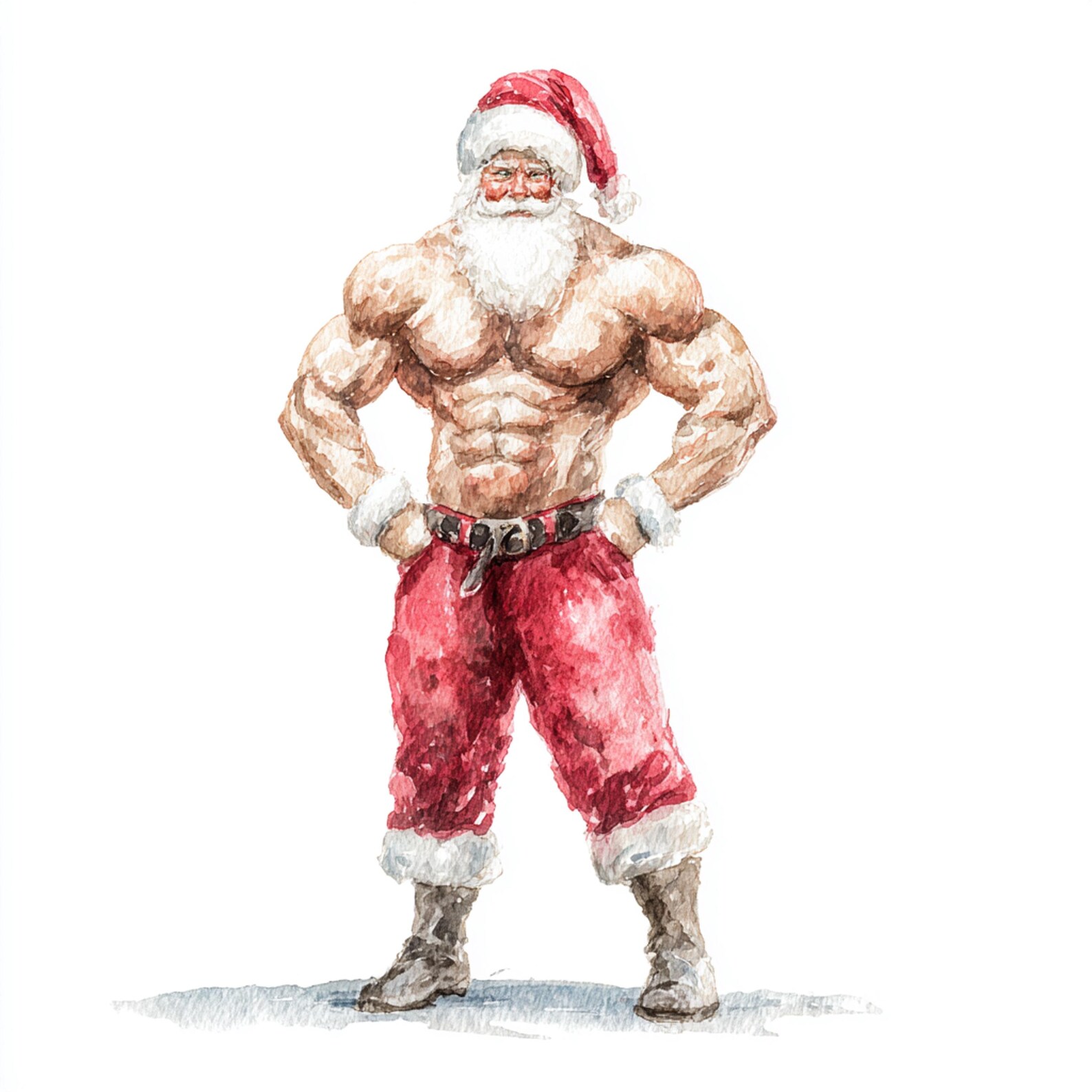 12 Printable Muscle Santa, Watercolor Santa Clipart, Commercial Use ...