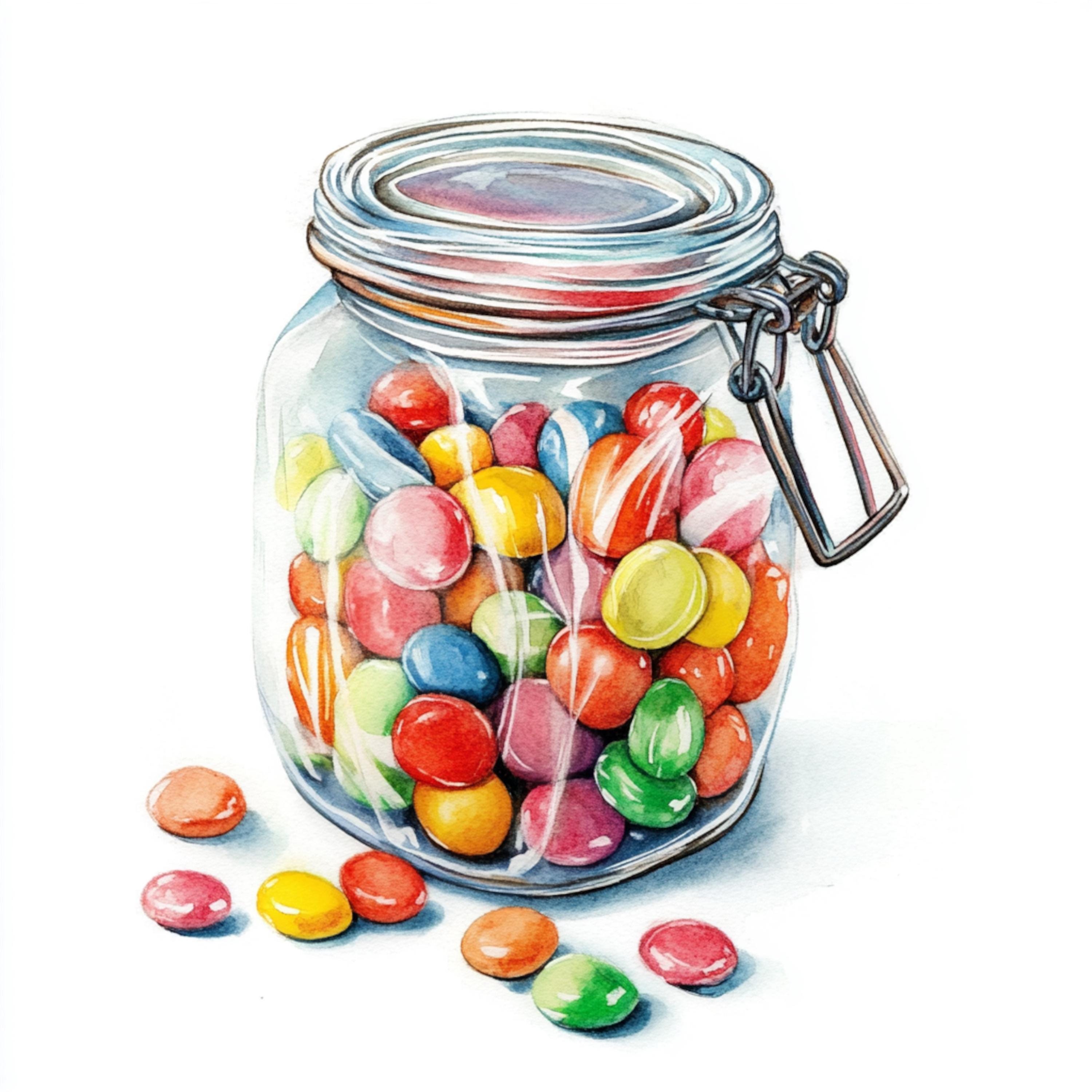 10 Printable Candies Jar Art, Watercolor Jar With Candies, Candies ...