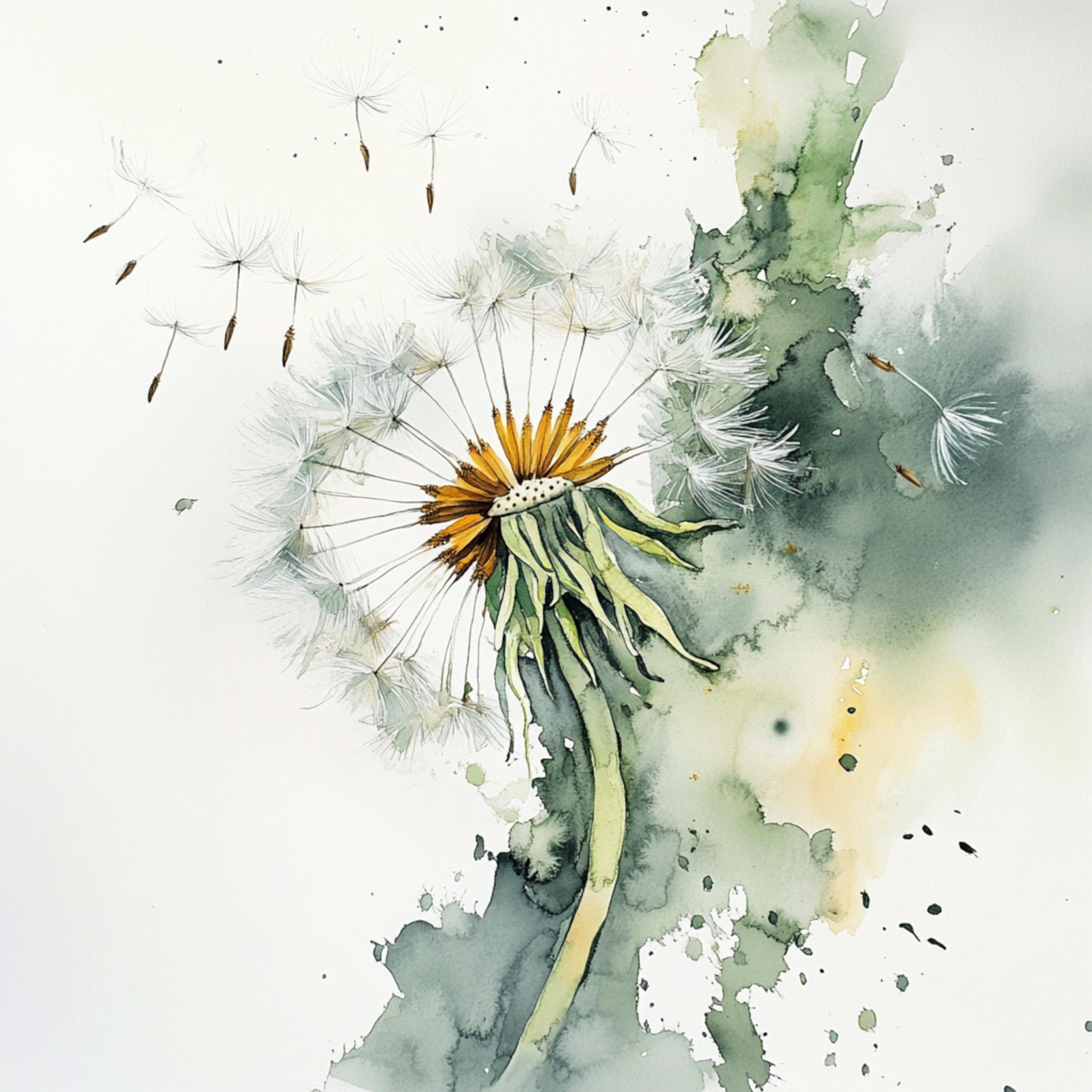10 Printable Abstract Dandelion, Botanical Watercolor, Gray Green