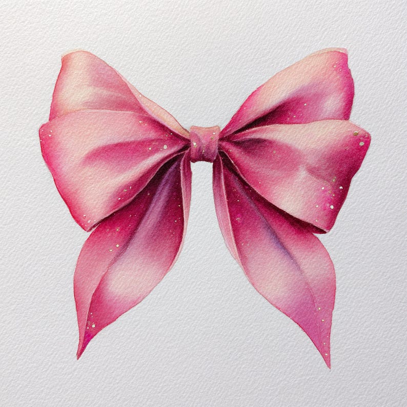 12 Printable Pink Bows, Watercolor Bows Clip Art, Bow With Subtle ...