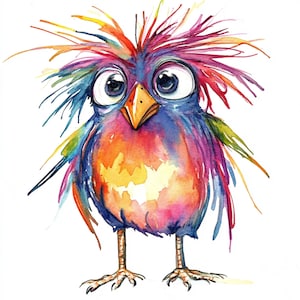 10 druckbare wunderliche Vögel, Aquarell Karte lustiger Vogel, sehr lustige Vögel, wunderliche verrückter Vogel, Aquarell Karte Silly Bird