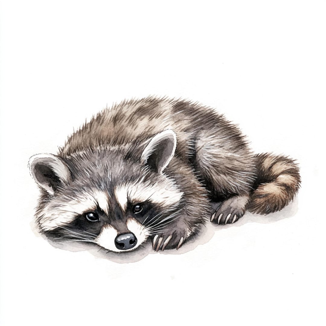 10 Printable Raccoons, Watercolor Raccoons, Cute Raccoon Clipart ...