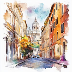 Spring Rome Card, Printable Watercolor Italy, Rome Watercolor, Easter ...