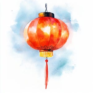 Lanterna cinese stampabile, Lanterna cinese acquerello, JPG stampabili, Decorazioni per feste, Buono regalo fai da te, Design della carta, Biglietto di Capodanno cinese