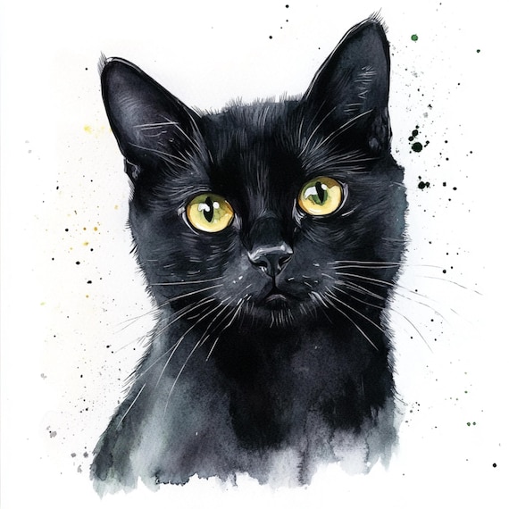 印刷可能な黒猫のクリップアート10点、水彩画、黒猫のプリント、猫の