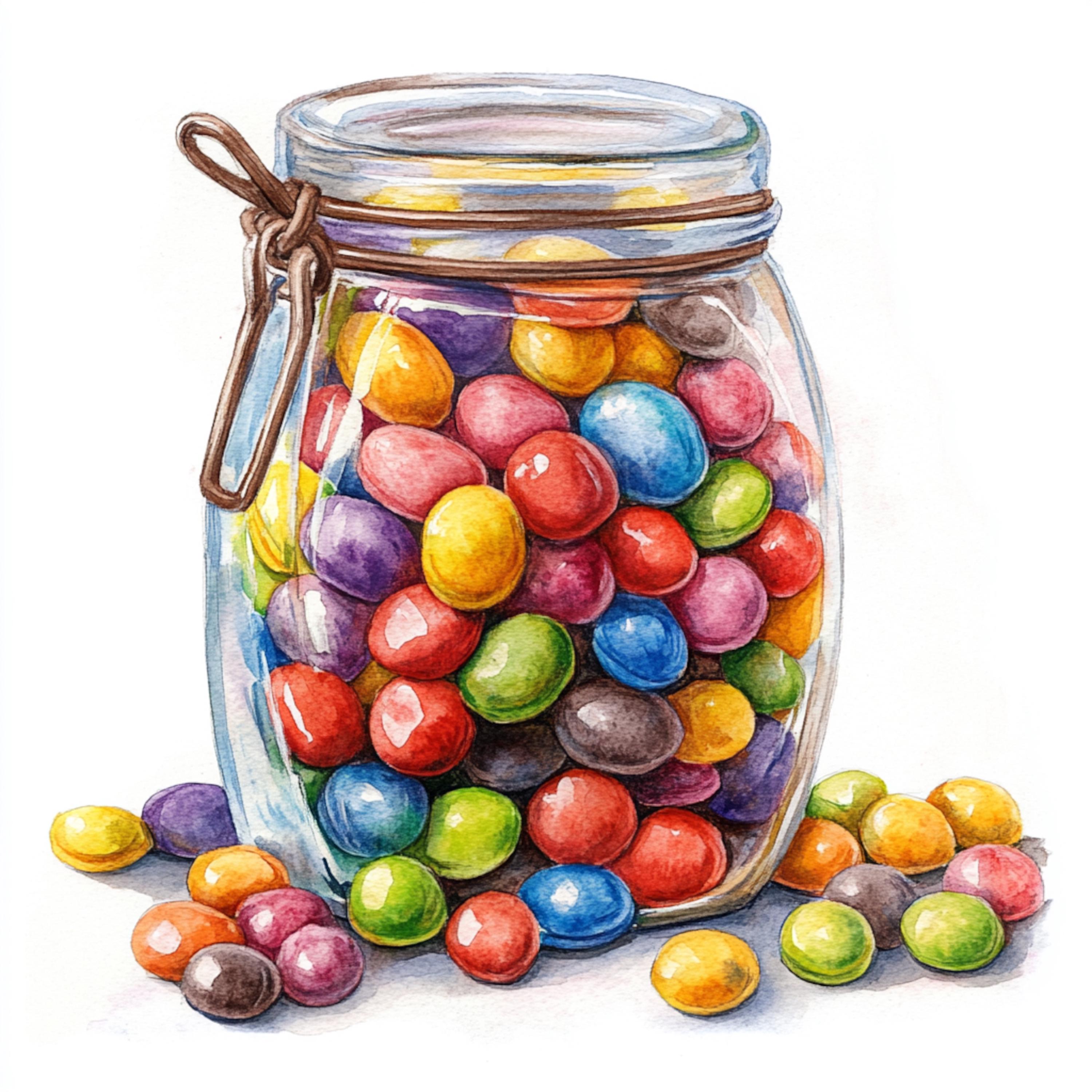 10 Printable Candies Jar Art, Watercolor Jar With Candies, Candies ...