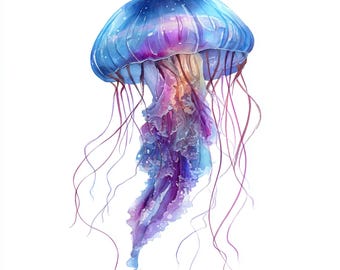 12 Printable Jellyfish Clipart, Jellyfish watercolor, Nautical Clip Art, Printable JPGs, Jellyfish print, Commercial Use, Paper design