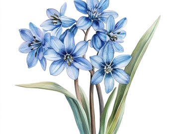 10 Printable Scilla flowers decor, squills watercolor Images, Spring botanical art, Clip Art, Commercial Use, Wedding Blue flowers design
