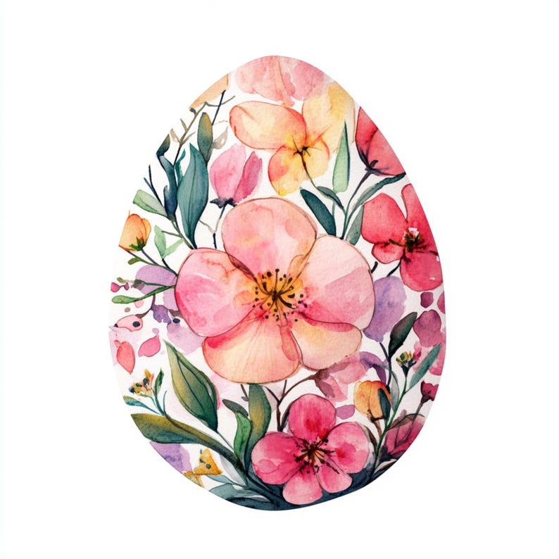 10 Printable Floral Easter Egg, Watercolor Easter Eggs Art, Easter Gift ...