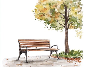 花とベンチ　水彩画 Park Bench Watercolor Paintingのイラスト素材 [113791029] - PIXTA
