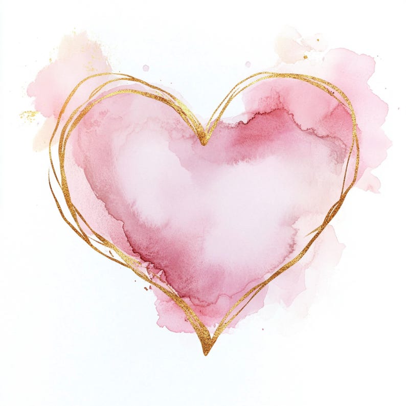 Printable Pink and Gold Heart Frame, Watercolor Rose Gold Hearts, Frame ...