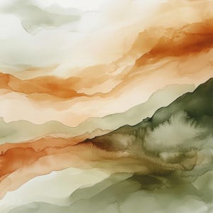10 Paesaggio astratto ad acquerello stampabile, Paesaggio in terracotta ad acquerello, Clipart astratti, Design di carta beige oliva, Creazione di biglietti