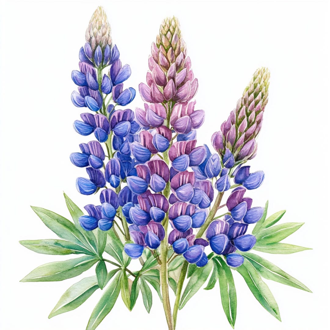 Printable Lupin Flower Decor watercolor Texas Bluebonnet Lupin 