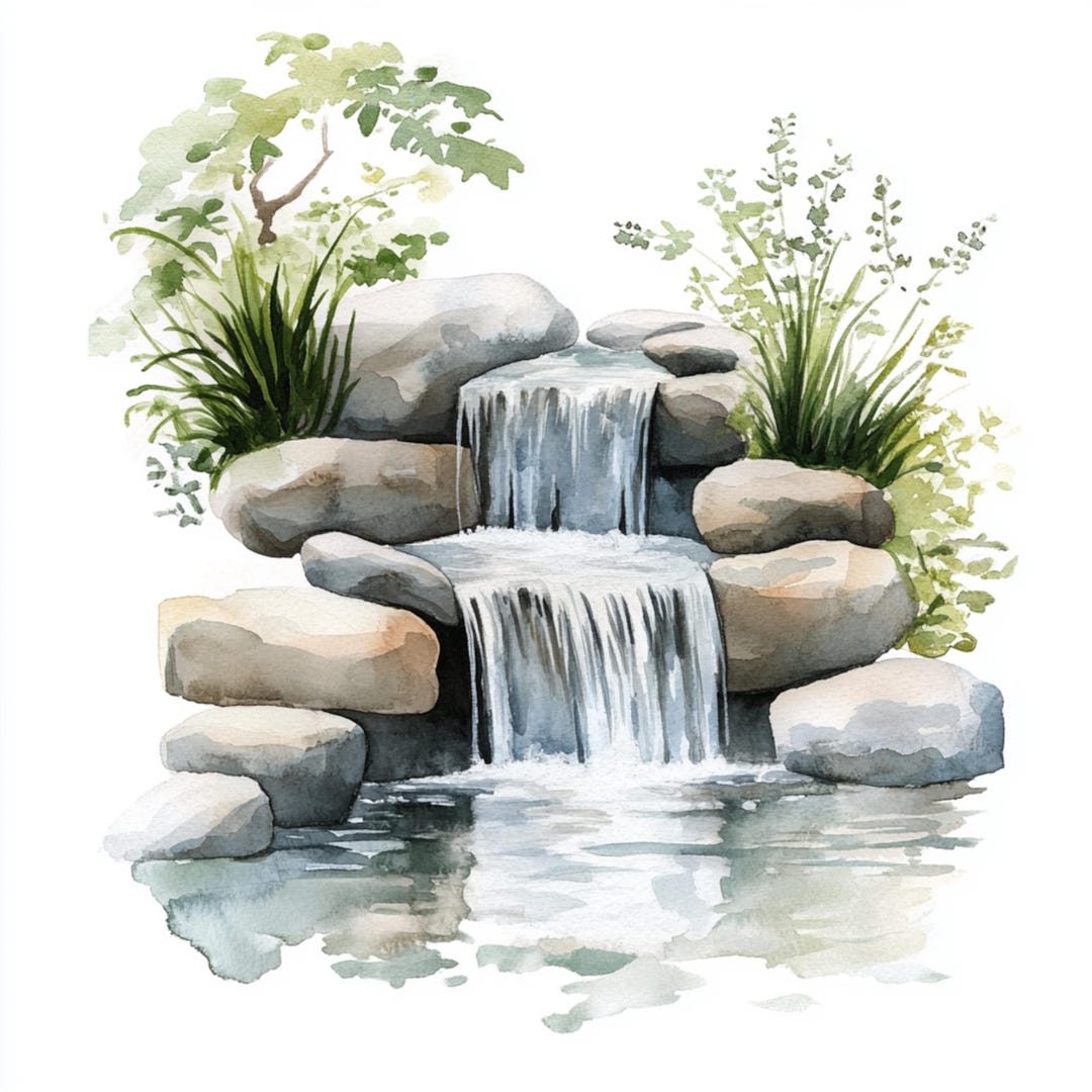 M. Martin 水彩画 「滝」サイン入り 8月20日オンライン講座「滝を描く」 | すい・さい・いろ suisaiiro