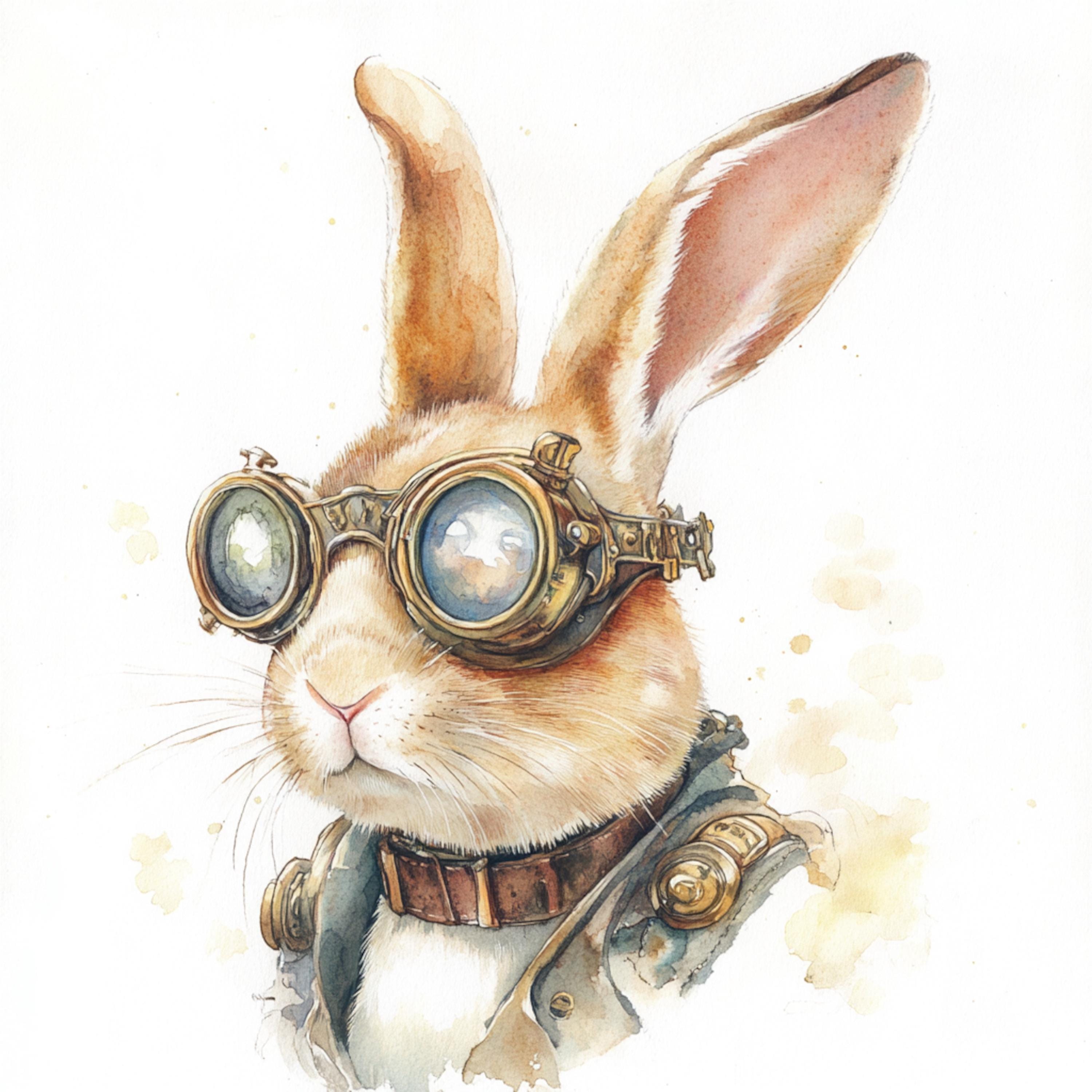 10 Steampunk Bunny Clipart, Steampunk Rabbit, Watercolor Art, Paper ...