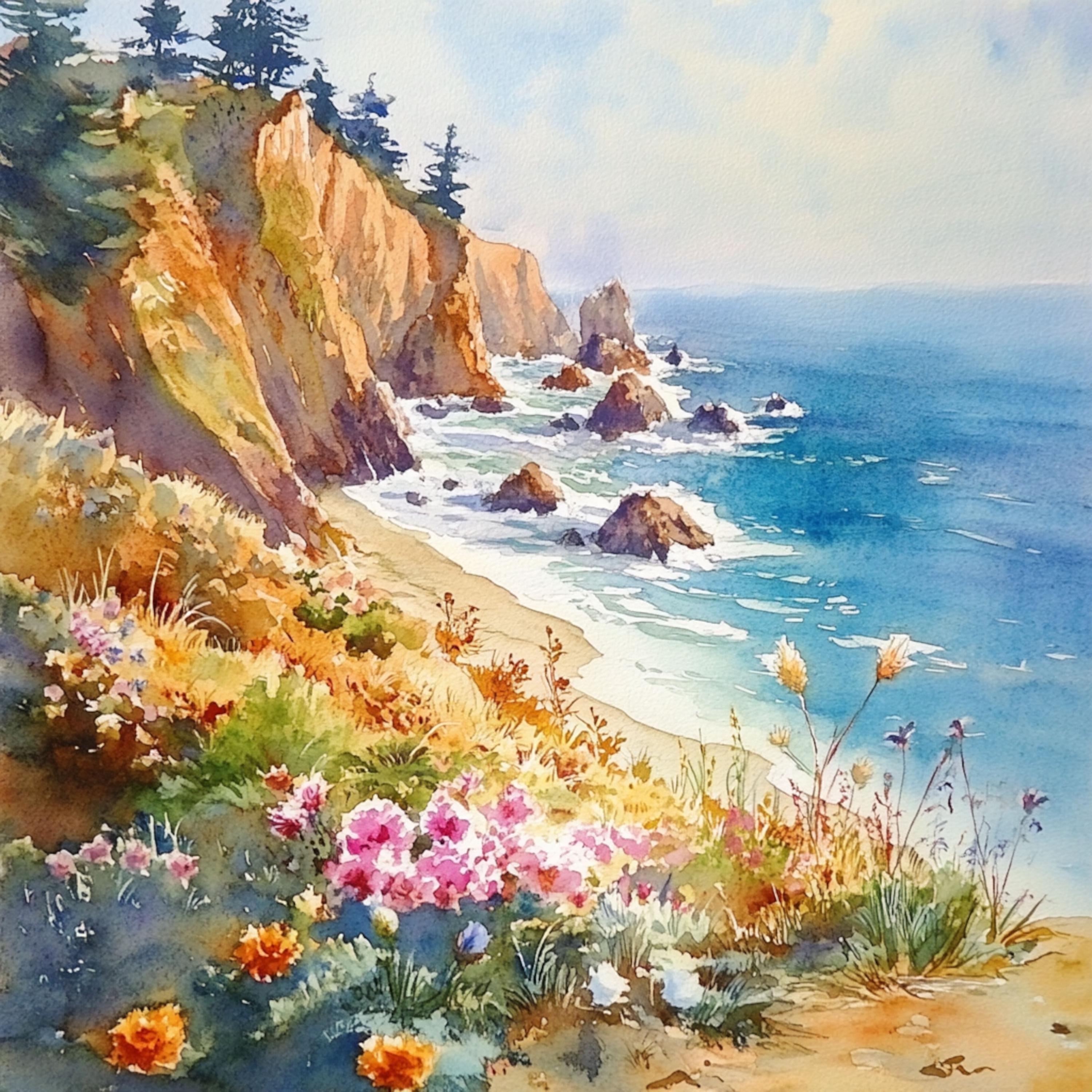 印刷可能な北カリフォルニア海岸の風景画10点、海岸の風景画、水彩
