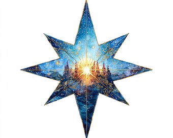 10 Printable Bethlehem Star, Christmas Religious,  Bethlehem Star night, Watercolor Star, Celestial Holiday Illustration, Commercial Use