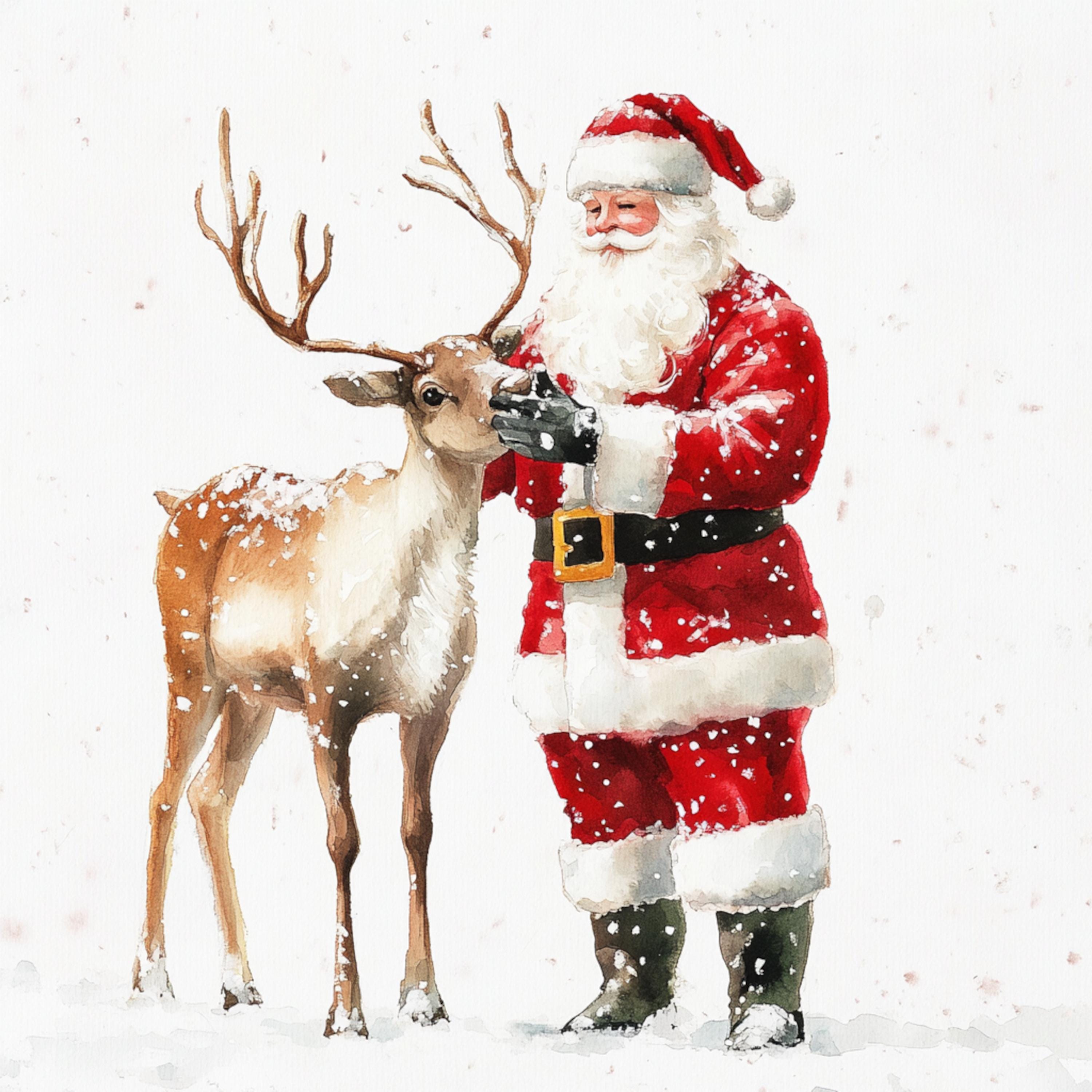 トナカイとサンタ、水彩トナカイのクリップアート、クリスマスの