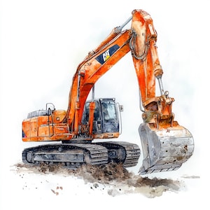 10 Printable working Excavator, Excavator wtercolor art, Excavator print, Kids Room Wall Art, High Quality JPGs, Paper craft, Commercial use