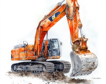 10 Printable working Excavator, Excavator wtercolor art, Excavator print, Kids Room Wall Art, High Quality JPGs, Paper craft, Commercial use
