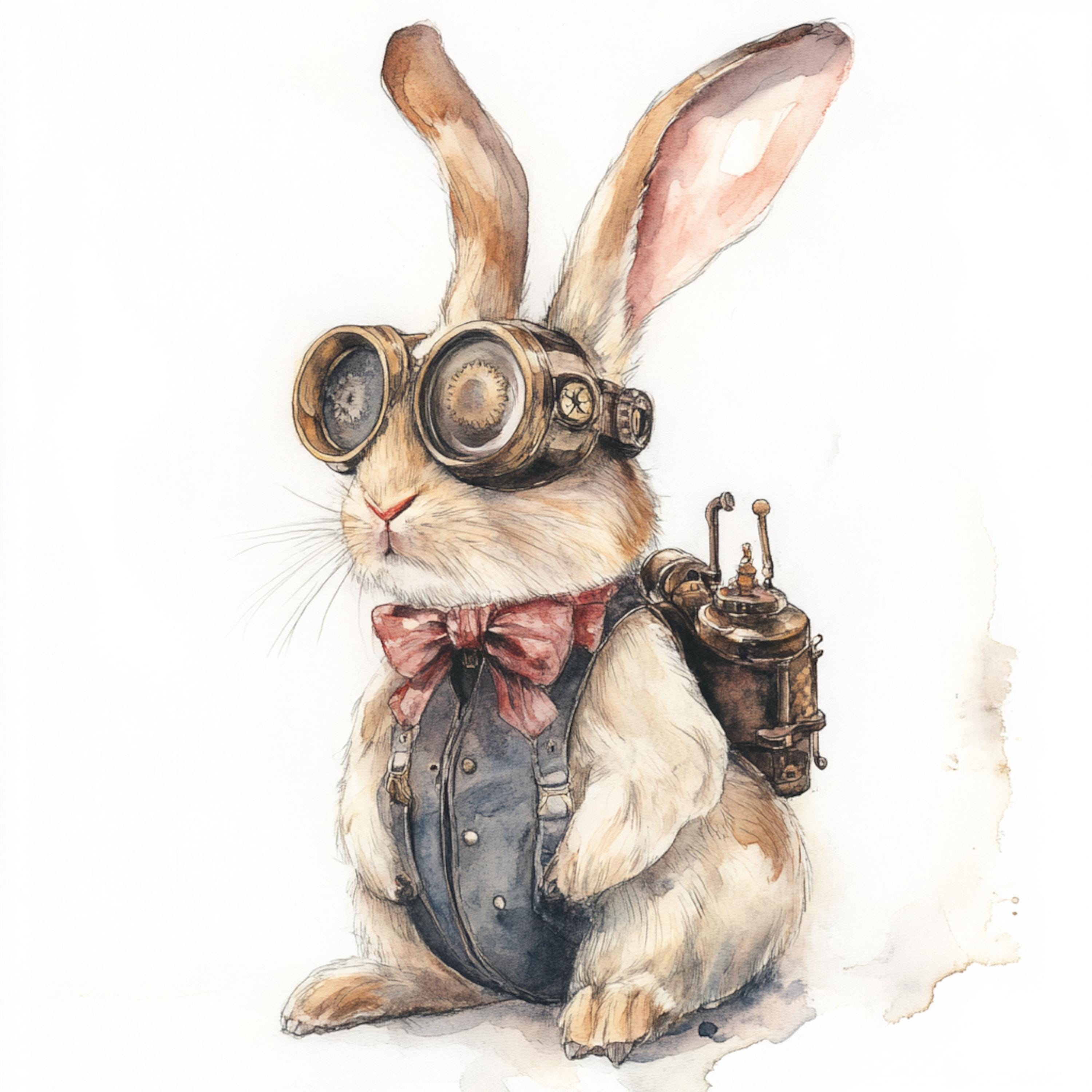 10 Steampunk Bunny Clipart, Steampunk Rabbit, Watercolor Art, Paper ...