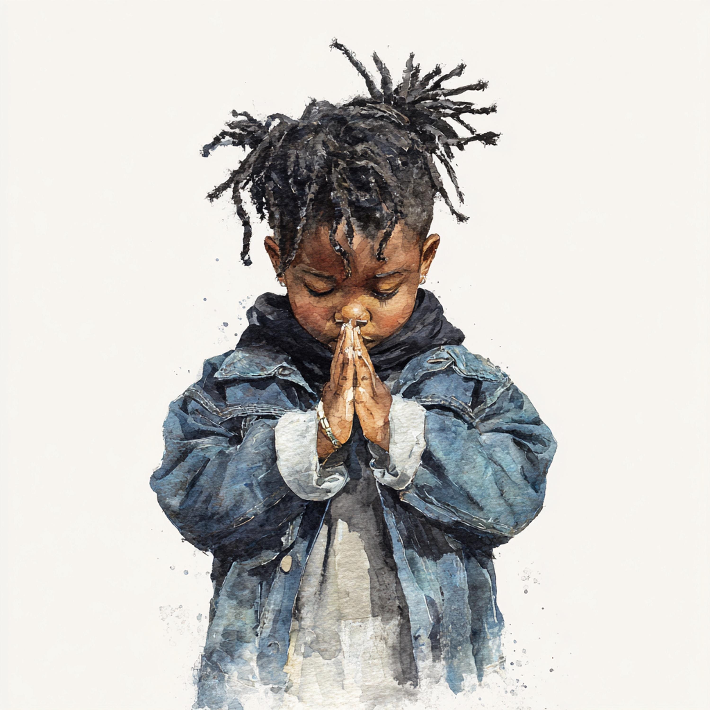 10 黒人の小さな男の子が祈る、黒人の少年の信仰、美しいアフロの