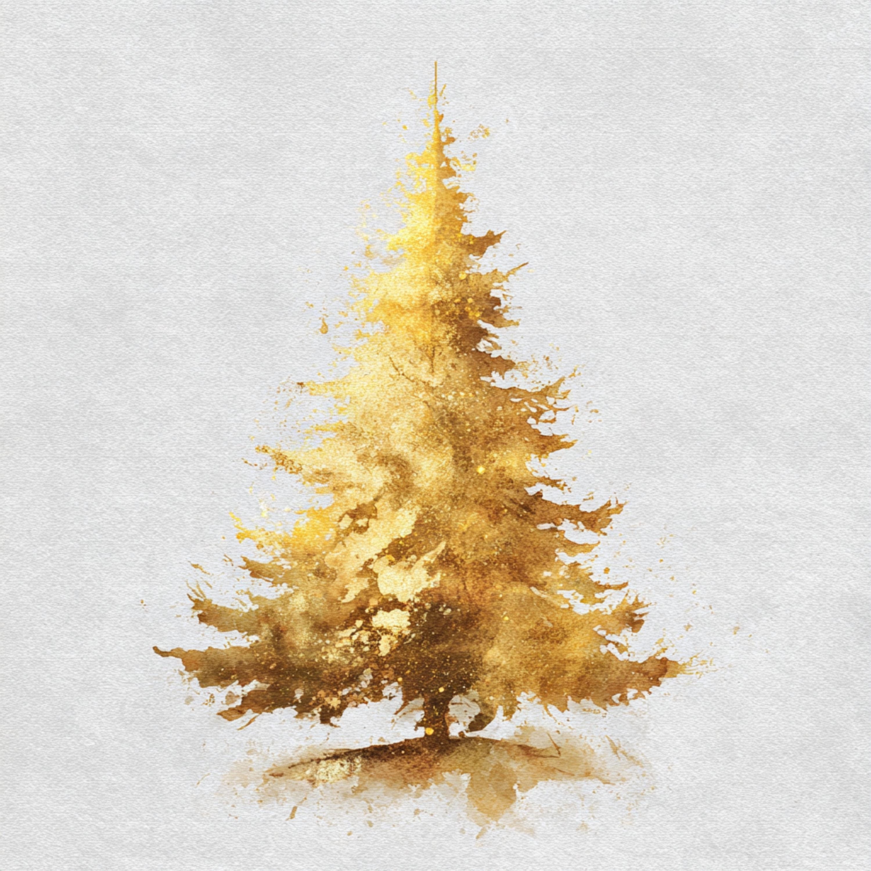 10 Printable Gold Christmas Tree, Watercolor Glitterd Tree, Christmas ...