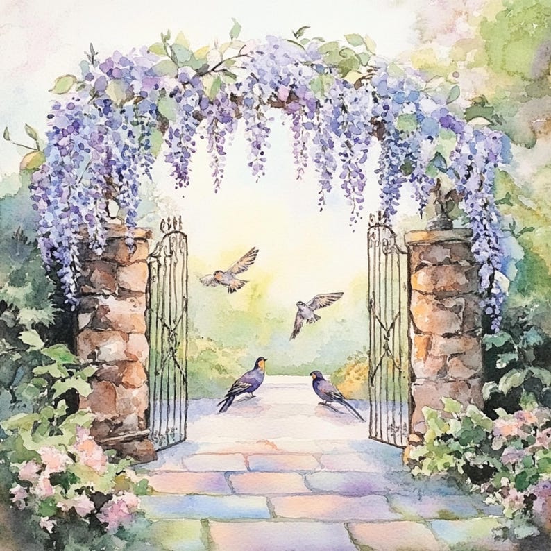 10 Printable Gates, Floral Garden Gates Country Fence With Wisteria ...