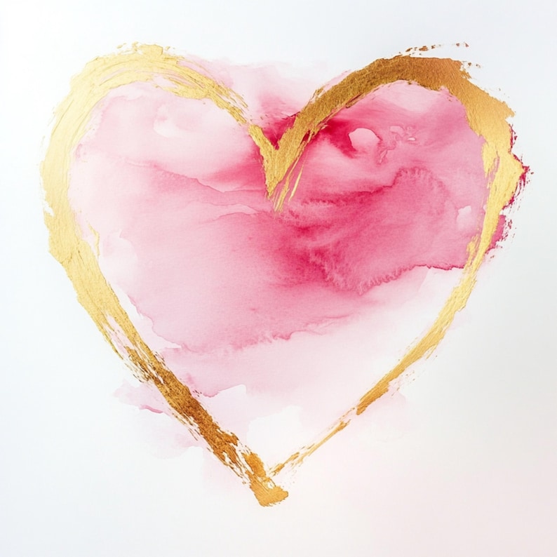 Printable Pink and Gold Heart Frame, Watercolor Rose Gold Hearts, Frame ...
