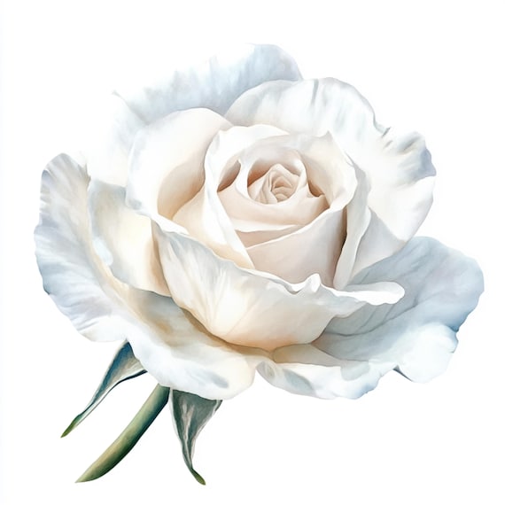 10 Printable White Rose Arts, Watercolor Rose Bud, Rose Bud