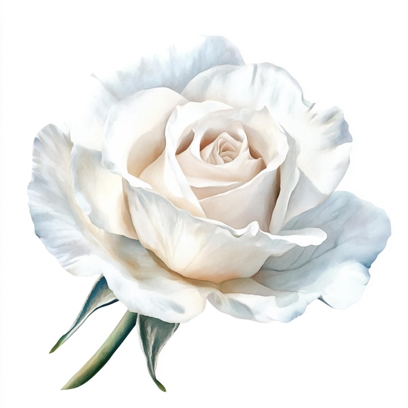 White Roses Color Art 10 Printable White Rose Arts, Watercolor Rose Bud, Rose Bud Botanical ...