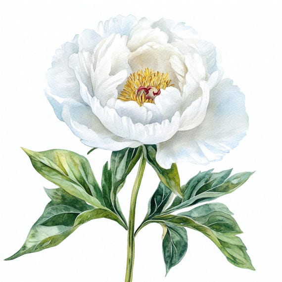 印刷可能な白い牡丹の花の装飾10枚、水彩画、牡丹の植物のクリップ