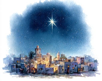 12 Printable Bethlehem Star, Christmas Religious,  Bethlehem Star night, Watercolor Star, Celestial Holiday Illustration, Commercial Use