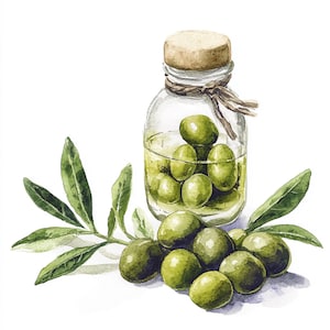 10 Printable Olives in bowl decor, Watercolor Olives oil, Olives oil and fresh olives, mediterranean food, Olives print