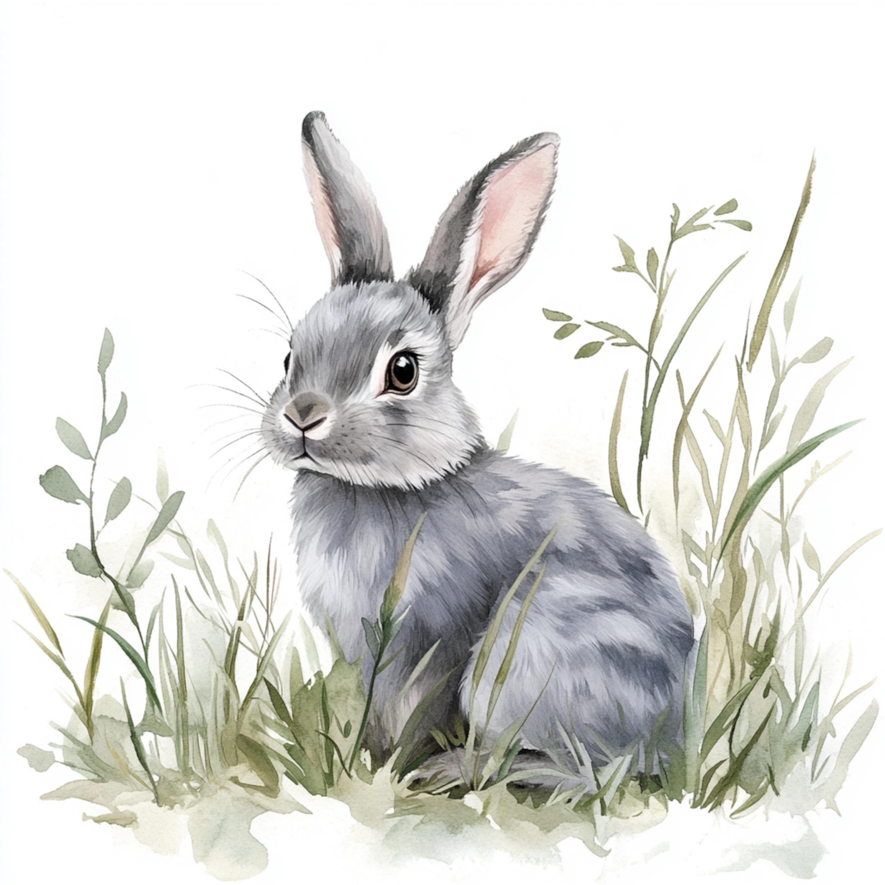 10 Printable Rabbits in Forest, Watercolor Rabbit , Cute Rabbit Clipart ...