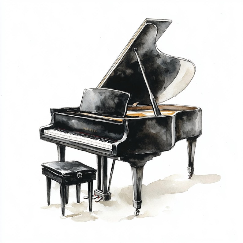 10 Printable Piano Clipart, Grand Piano Watercolor, Education Clip Art ...