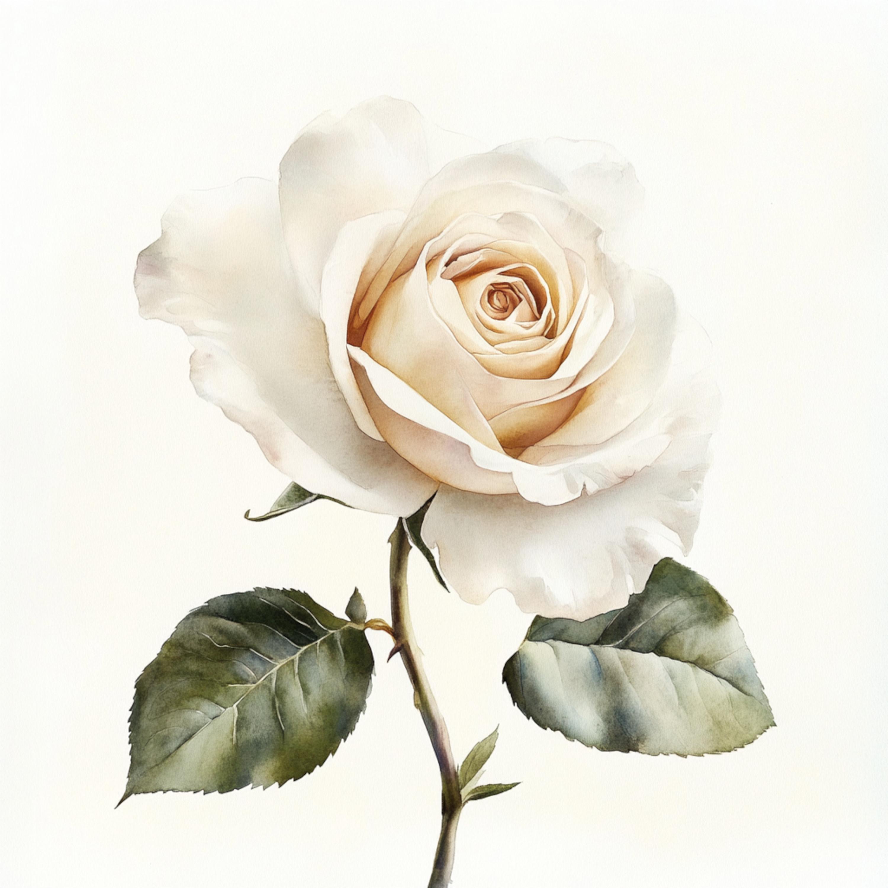 White Roses Color Art 10 Printable White Rose Arts, Watercolor Rose Bud, Rose Bud Botanical ...