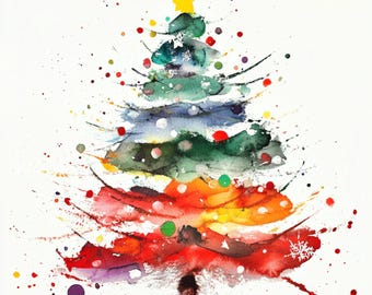 10 sapins de Noël abstraits imprimables, style Aquarelle, cliparts JPG abstraits, téléchargement immédiat, usage commercial, créations en papier, idée d'autocollants