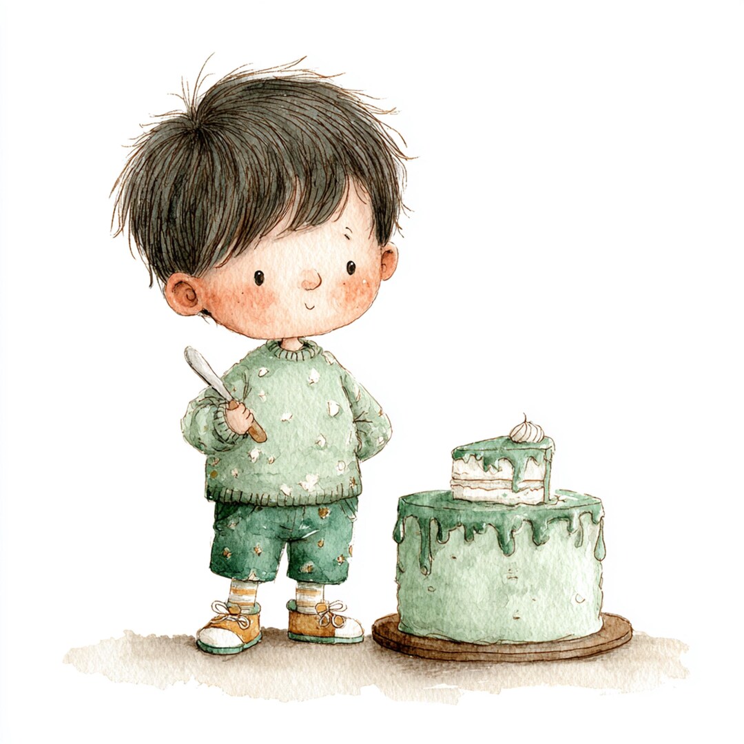 Pinterest Bdbuttonboy 10 Printable Bd Boy, Watercolor Cute Boy, Boy With Cake, Birthday Art ...