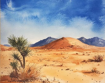 10 Printable desert landscape, watercolor desert art, desert  ClipArt, desert painting, Commercial Use, desert print