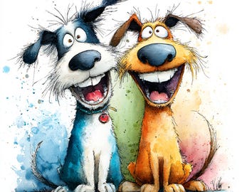 14 Printable Whimsical Dogs, watercolor Funny Dogs, Family Dogs, Quaint Crazy Dog, Watercolor Card Silly Dog, Commersial Use, Dogs Clipart