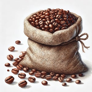 Art imprimable en grains de café, aquarelle sac de grains de café, sac en papier de grains de café Clip Art, téléchargement immédiat, usage commercial
