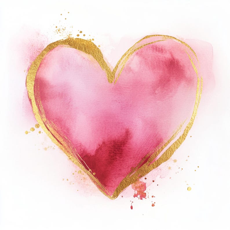 Printable Pink and Gold Heart Frame, Watercolor Rose Gold Hearts, Frame ...