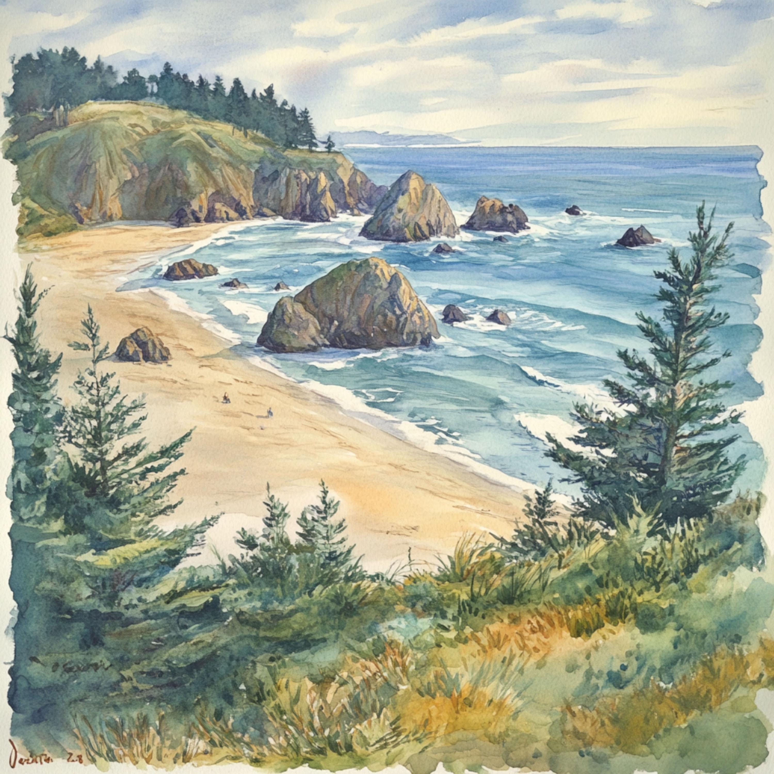 印刷可能な北カリフォルニア海岸の風景画10点、海岸の風景画、水彩