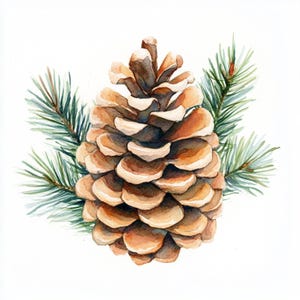 Arte di pigne innevate, ramo di pigna, stile acquerello, 10 clip art, JPG stampabili, download immediato, uso commerciale, artigianato natalizio