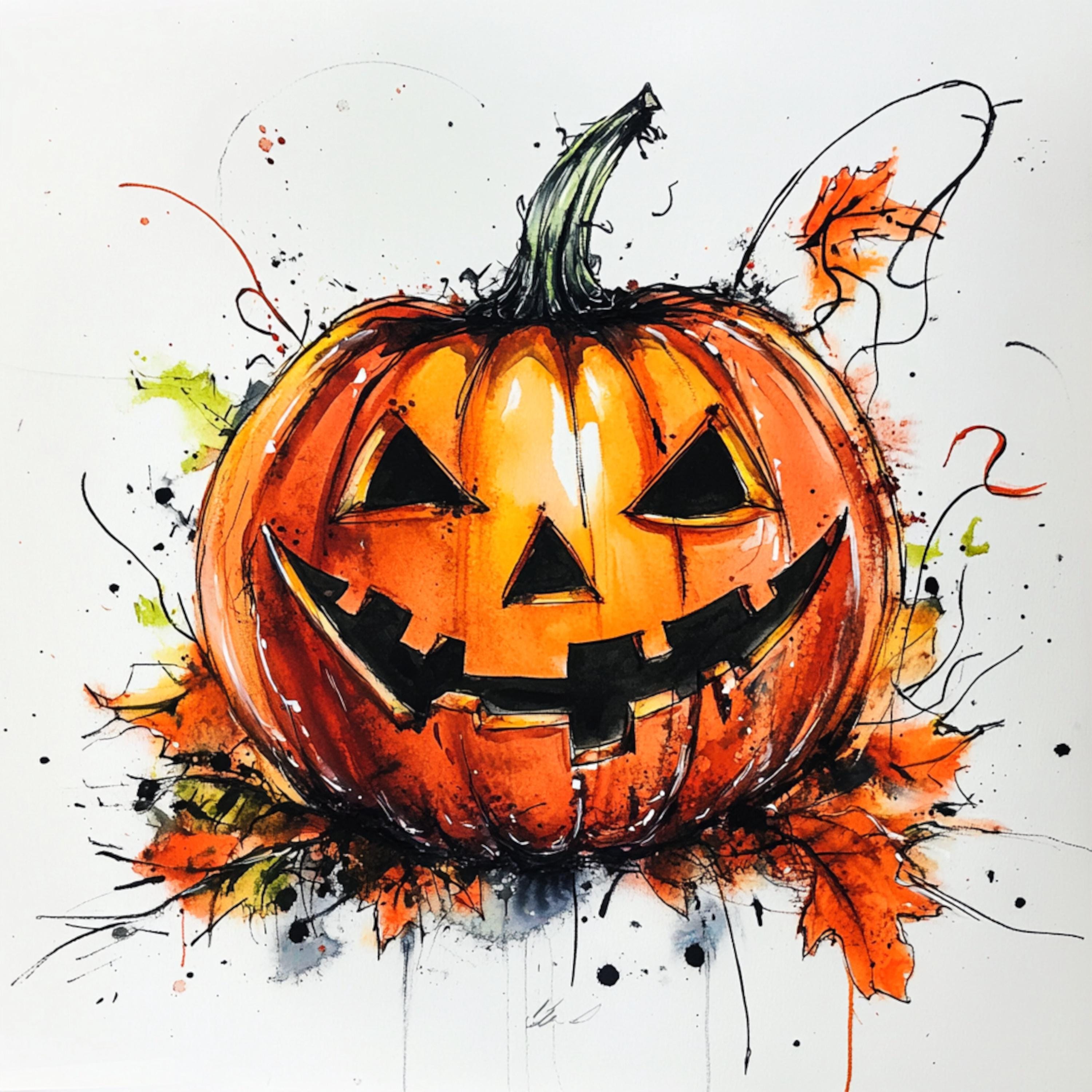 High-quality watercolor jack o'lantern print