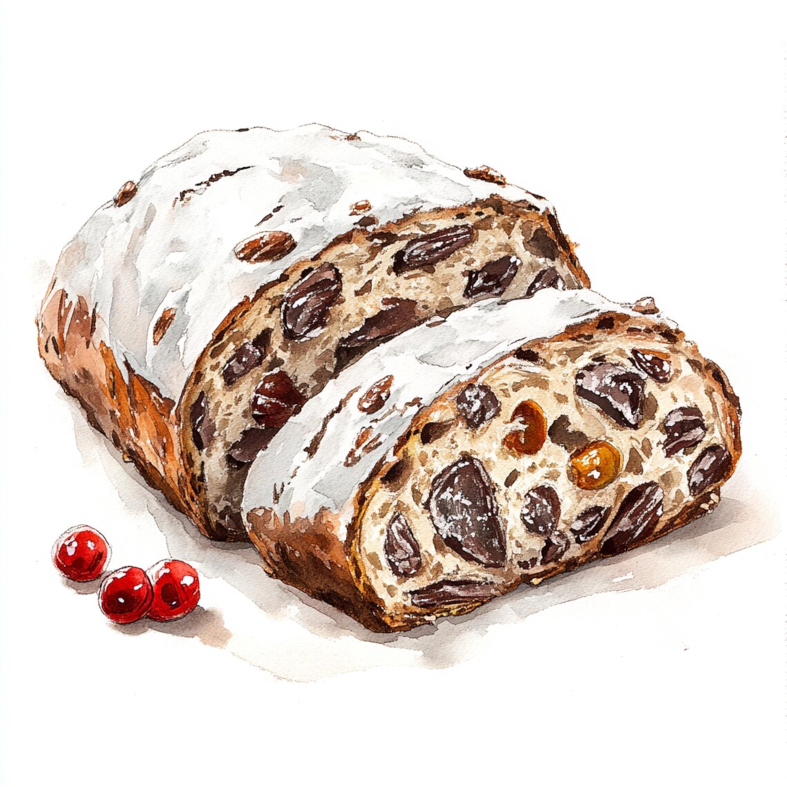 Stollen Bread Vector 10 Printable Christmas Stollen, Watercolor Stollen Bread, Sliced Loaf ...